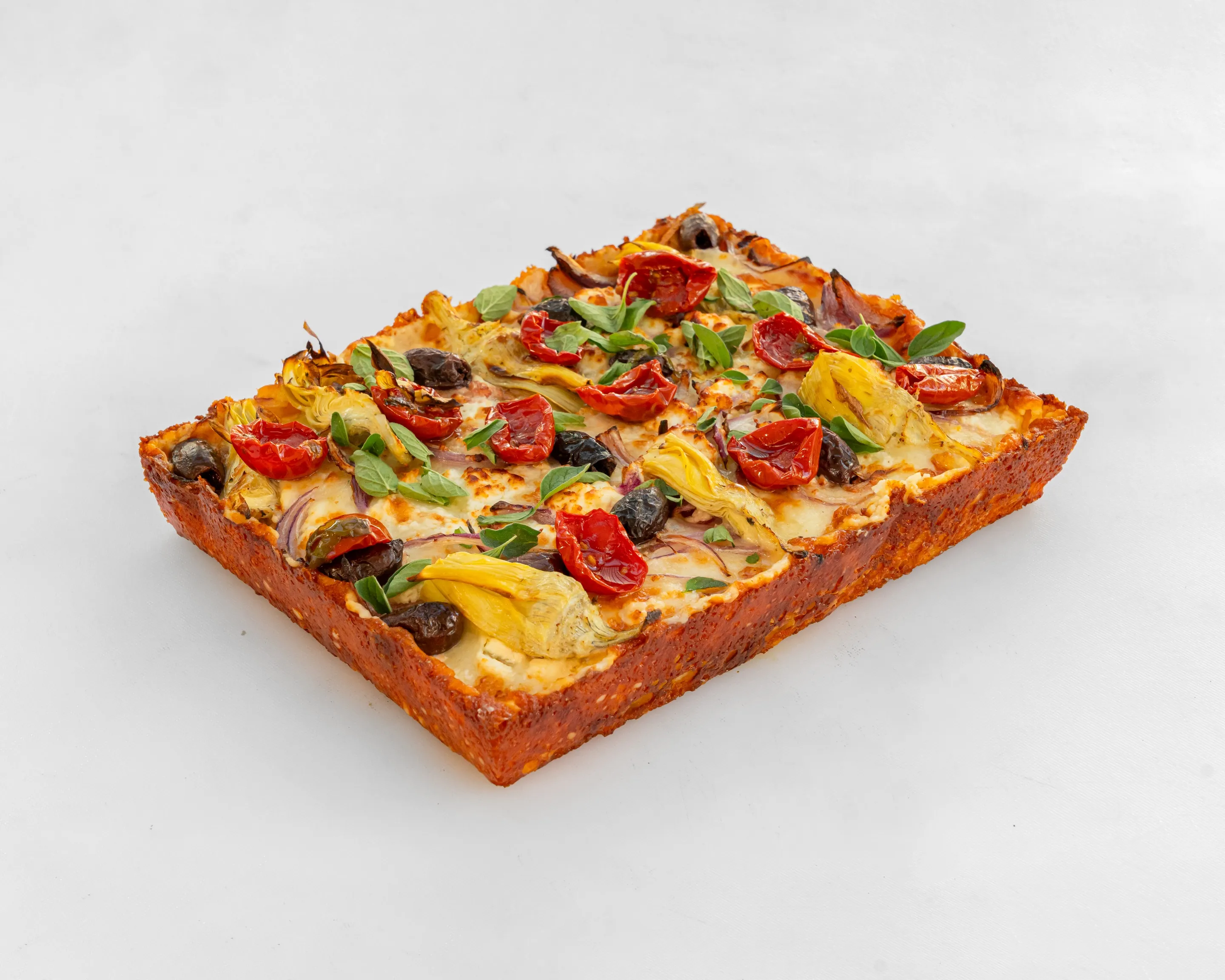 Greek Pizza — Detroit-style pizza