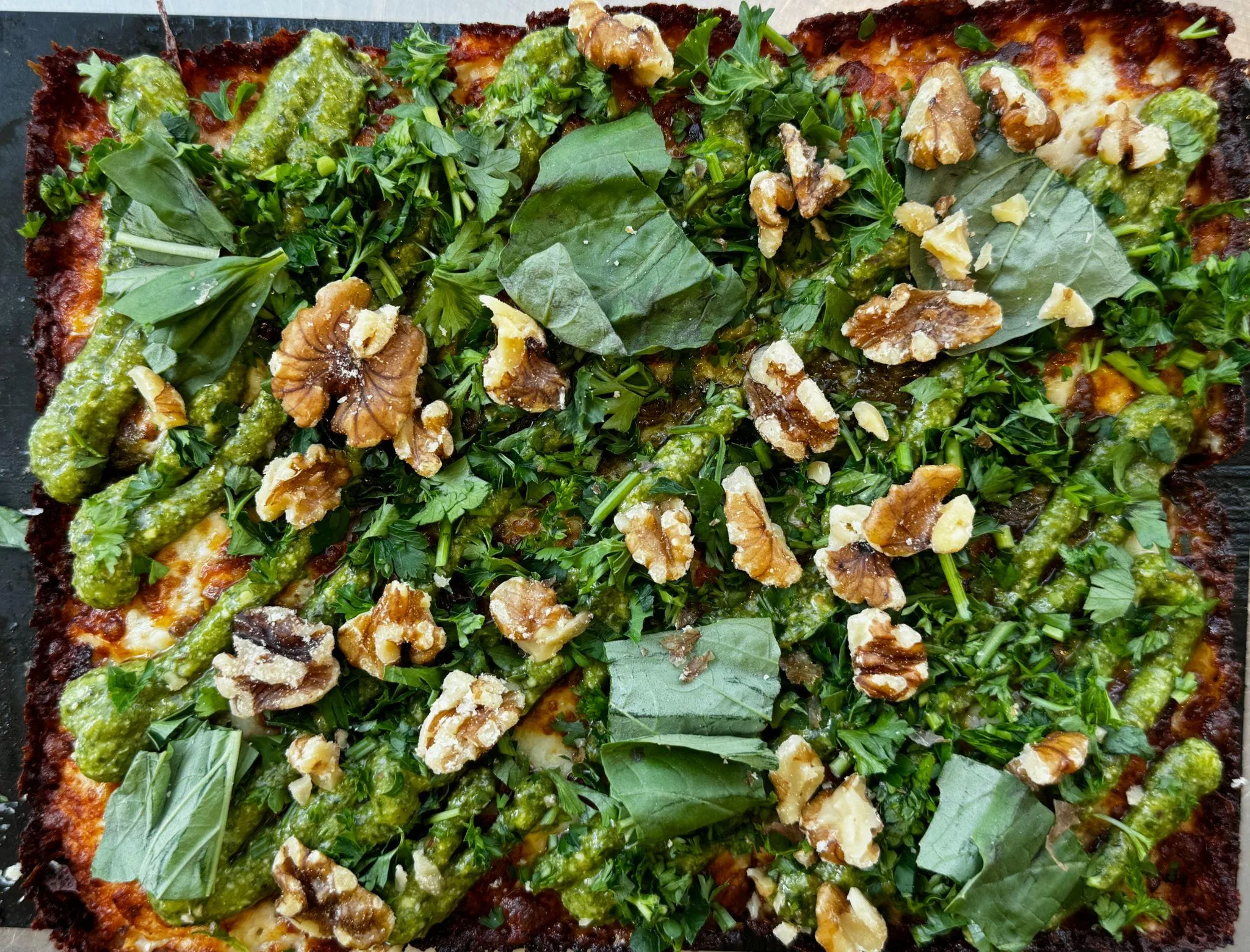 Green Ecstasy Pesto — Detroit-style pizza