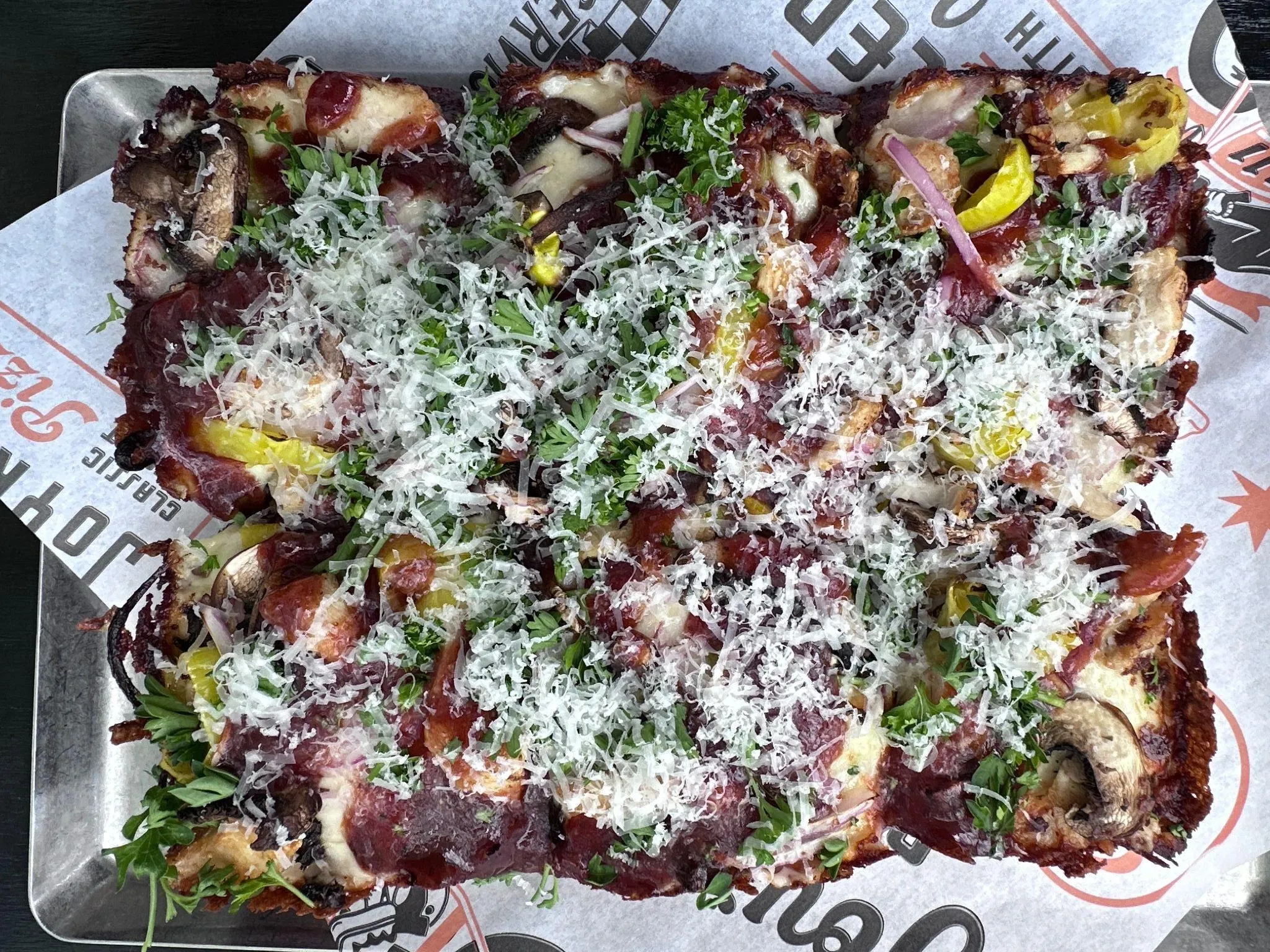 Smokin' Hot Mother Clucker — Detroit-style pizza