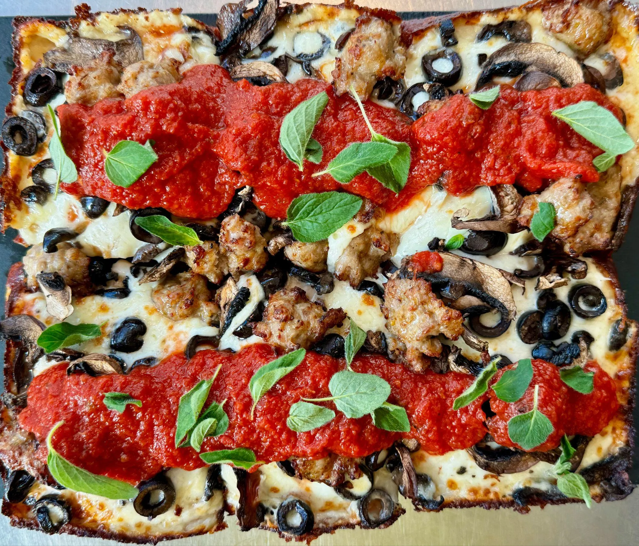 Sausage and Shrooms — Detroit-style pizza